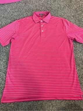 Peter millar pink stripe polo large summer comfort